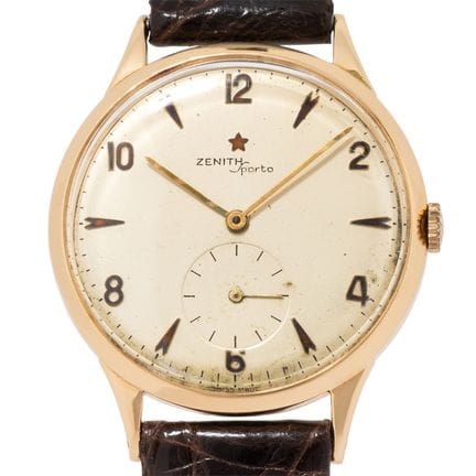 ZENITH Sporto “Jumbo” 复古男表，18K玫瑰金材质。“Jumbo”表壳采用18K