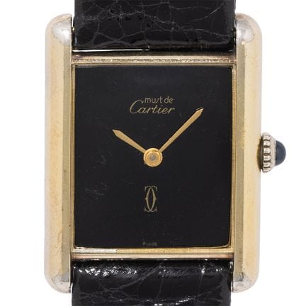卡地亚（CARTIER）Tank Vermeil GM “缟玛瑙表盘”手动上链腕表。925纯银表壳，
