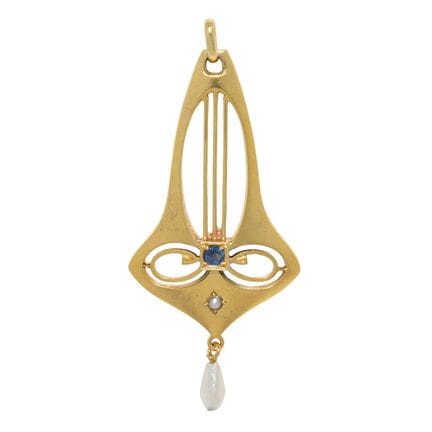 Ciondolo in stile Art Nouveau, 1 zaffiro, rotondo 
