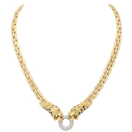 Collana con due teste di pantera  impreziosita da 