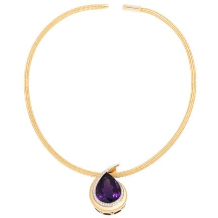 Collana con goccia di ametista e 33 brillanti   pe