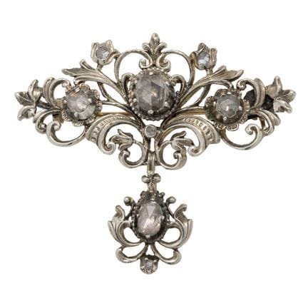 Brosche mit Diamanten im Rosenschliff  zus. ca. 0,