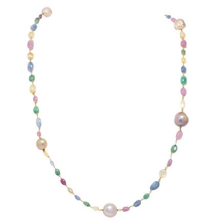 Collana con corindoni di vari colori, smeraldi e p
