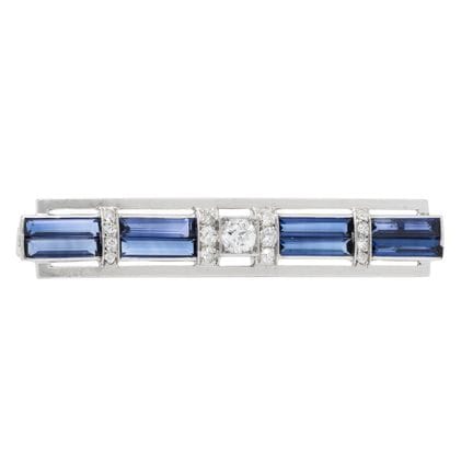 Brosche mit Diamanten und synthetischen Saphiren, 