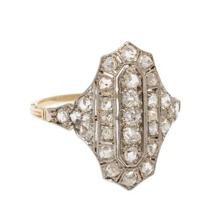Anello Art Déco con diamanti  a taglio antico e a 