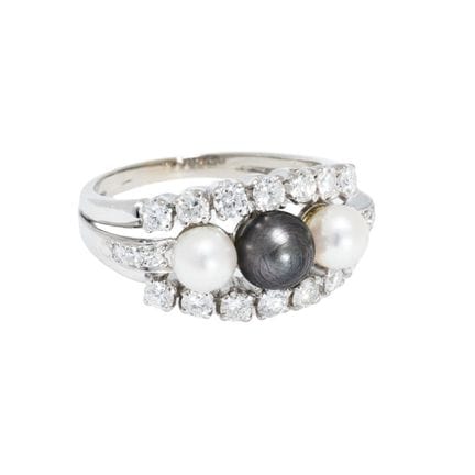 Anello con una perla di Tahiti e 2 perle Akoya, ol