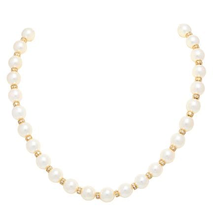 Collana con perle Akoya e numerosi diamanti  a tag