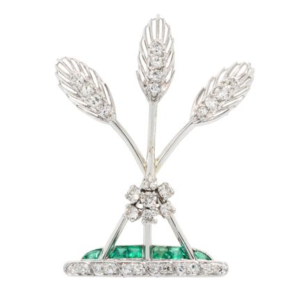 Brosche "Gerstenähren" mit Smaragden und Diamanten