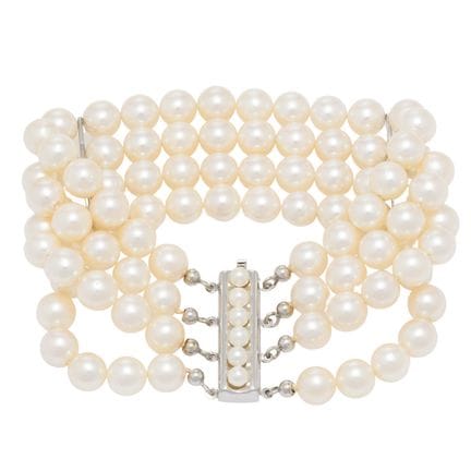 Armband 4-reihig aus Akoyaperlen,  Zuchtperlen 7,5