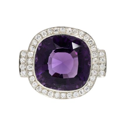 Brosche mit Amethyst und Altschliffdiamanten  zus.