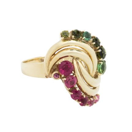 THEODOR FAHRNER Anello con tormaline rosa e verdi,