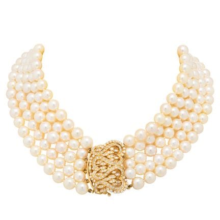 Collana a cinque fili con chiusura in diamanti, pe