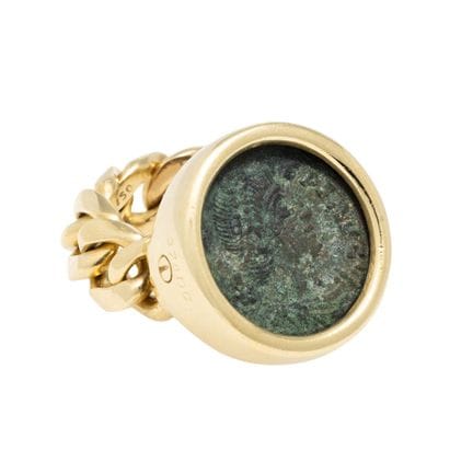 Anello a catena con moneta romana originale dell’i