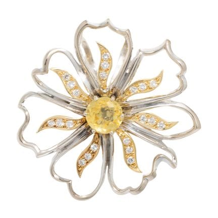 Brosche mit gelbem Saphir  von ca. 2,5 ct. und Bri