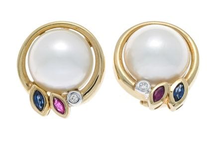 Pendientes de clip con perlas Mabé GG 585/000, sin