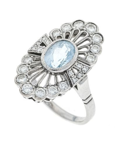 Bague en aigue-marine et diamants, vers 1940, WG 7