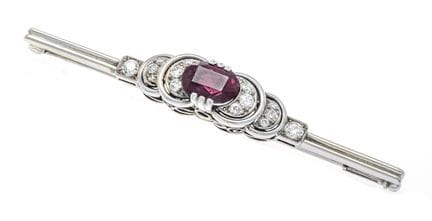 Granat-Diamant-Brosche WG 585/000 mit in Silber ge