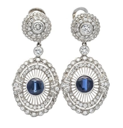 Rare sapphire brilliant-cut ear clips, WG 585/000,