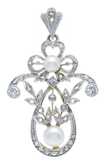 Pearl and Old-Cut Diamond Pendant GG/WG 585/000 wi