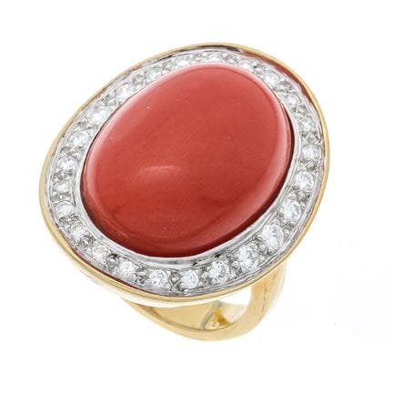Bague en corail et diamants GG/WG 750/000, sertie 