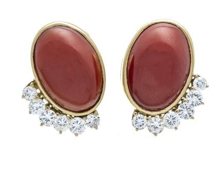 Boucles d'oreilles à clip « Corail et brillants » 