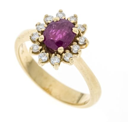 Bague avec rubis taille brillant GG 750/000, serti