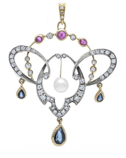 Art Nouveau pendant, GG/WG 750/000, featuring a wh