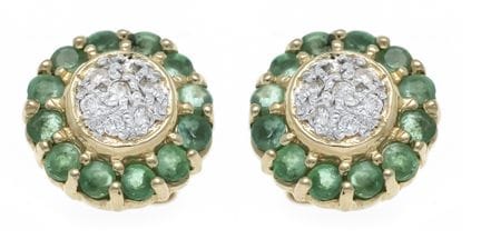 Boucles d'oreilles à brillants et émeraudes en or 