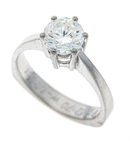 WG 750/000 solitaire diamond ring with a 1.38 ct b