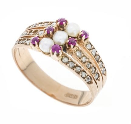 Bague en perles, rubis et diamants RG 585/000, ave