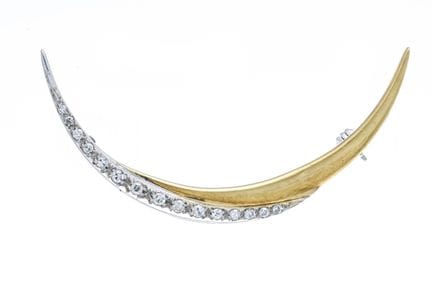 Sichelförmige Diamant-Brosche GG/WG 750/000 mit 15