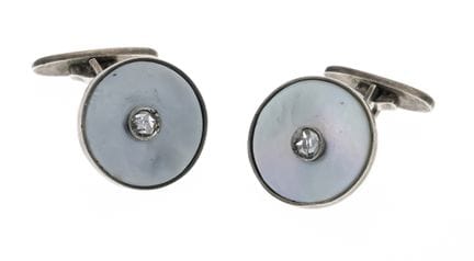 Botones de manga de nácar y diamantes en plata con
