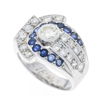Bague en saphir et diamants, en platine 950/000 no