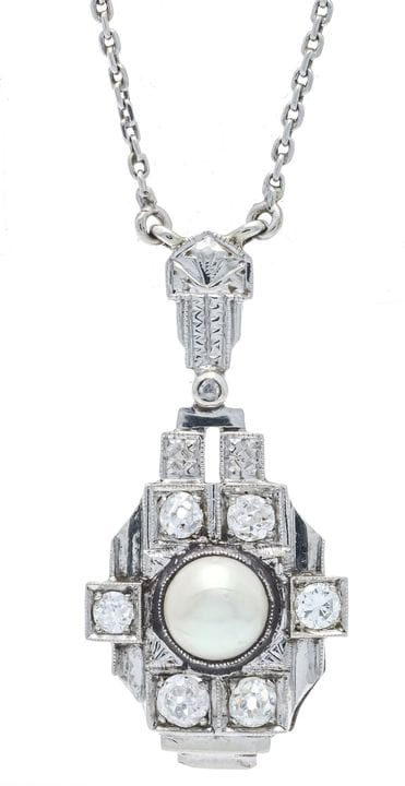Collier Art déco WG 585/000 orné d'une demi-perle 