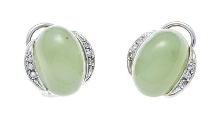 Pendientes de clip de nefrita y diamantes WG 585/0