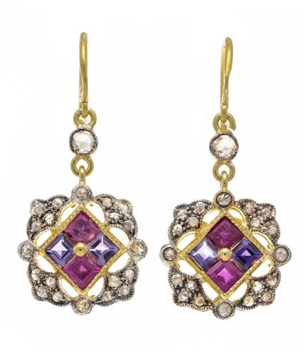 Boucles d'oreilles en rubis et diamants, argent 92