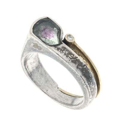 Anillo de turmalina en plata, parcialmente chapado
