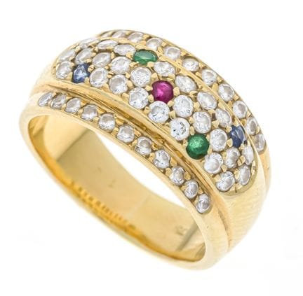 Bague pavée multicolore GG 750/000, sertie de 2 ém