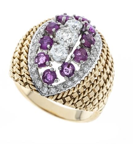 Ruby and Brilliant-Cut Diamond Dome Ring, RG/WG 58