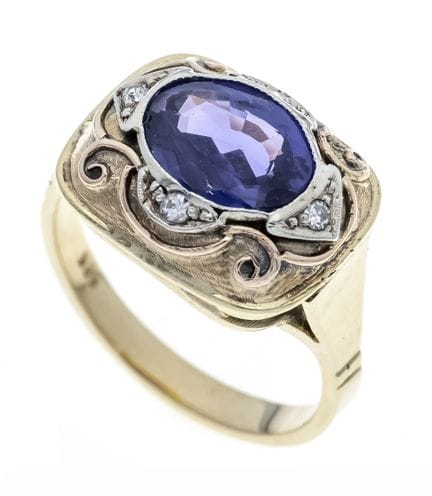 Bague saphir et diamants GG 585/000, sertie d'un s