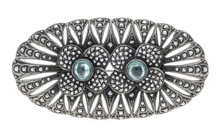 Fahrner Brosche Silber 925/000 mit 2 runden, blau-