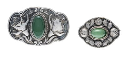 Konvolut 2 Jugendstil-Broschen Silber 800/000 mit 