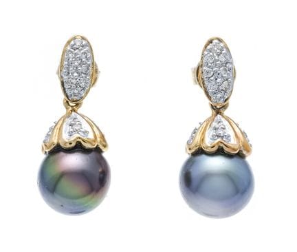 Pendientes de perlas de Tahití con corte brillante