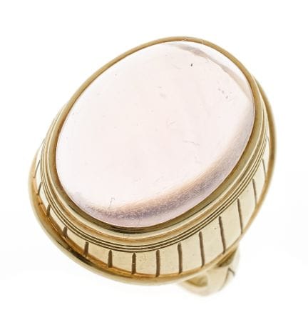 Bague en quartz rose GG 585/000, sertie d'un caboc