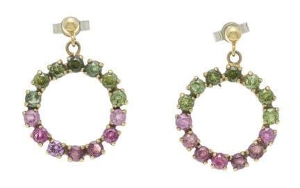 Pendientes de gemas GG 585/000 con 14 gemas verdes