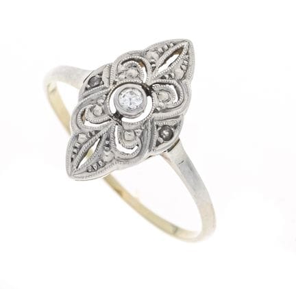Art Deco boat-shaped ring, WG 585/000, unmounted, 
