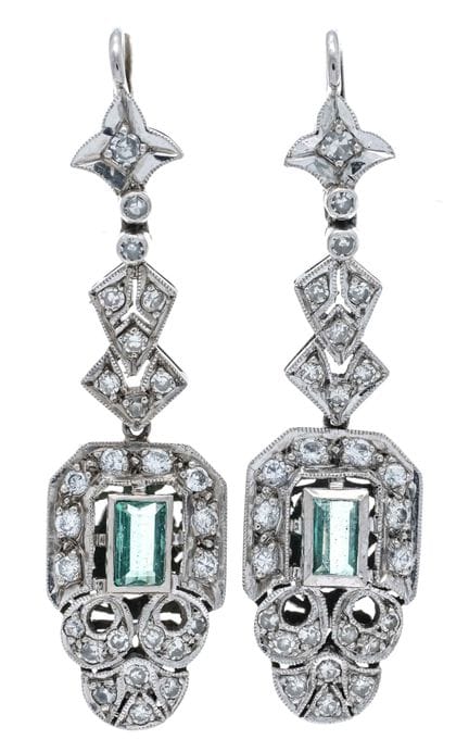 Pendientes de turmalina y brillantes en plata, oro