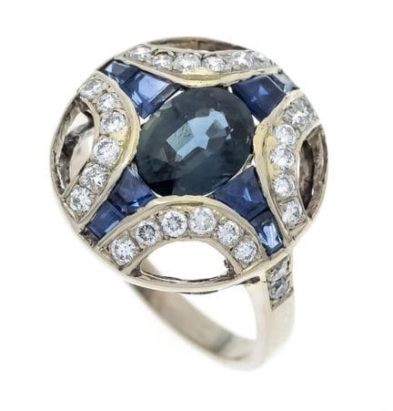 Art Deco-style sapphire and diamond ring, WG 585/0