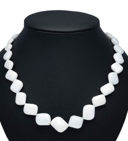 Cacholong-Opal Necklace with Lobster Clasp and Ext