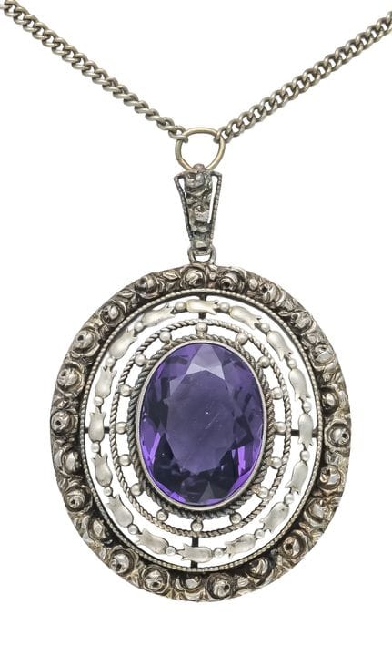 Fahrner Amethyst Pendant, 800/000 silver, with an 